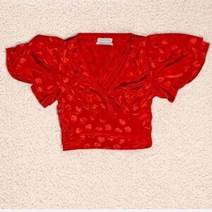 Urban Outfitters Webster Jacquard  Red Flutter Sleeve Top - Size Small -